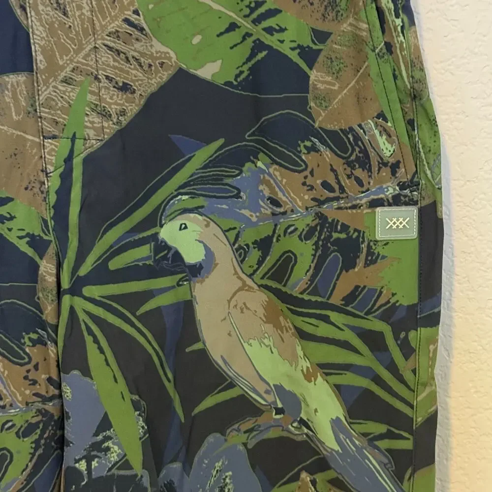 RHONE Mens Green Blue Parrots BARRIER Lined Swimwear Swim Shorts MEDIUM NWT